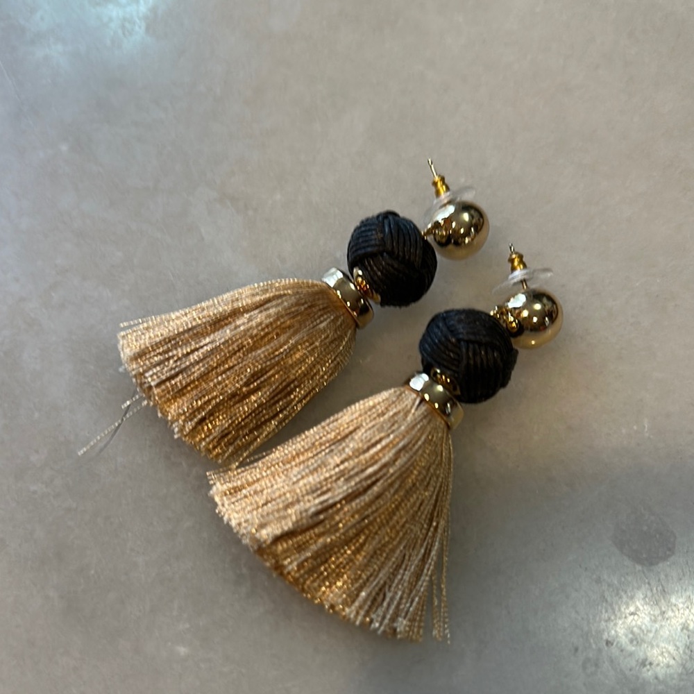 Elegant Gold and Black Tassel Earrings